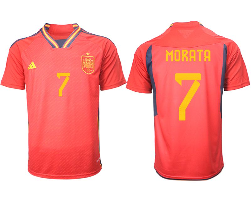 Cheap Men 2022 World Cup National Team Spain home aaa version red 7 Soccer Jerseys1